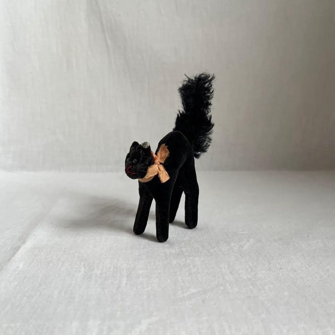 【最小】アンティーク　シュタイフ　トムキャット　黒ねこ