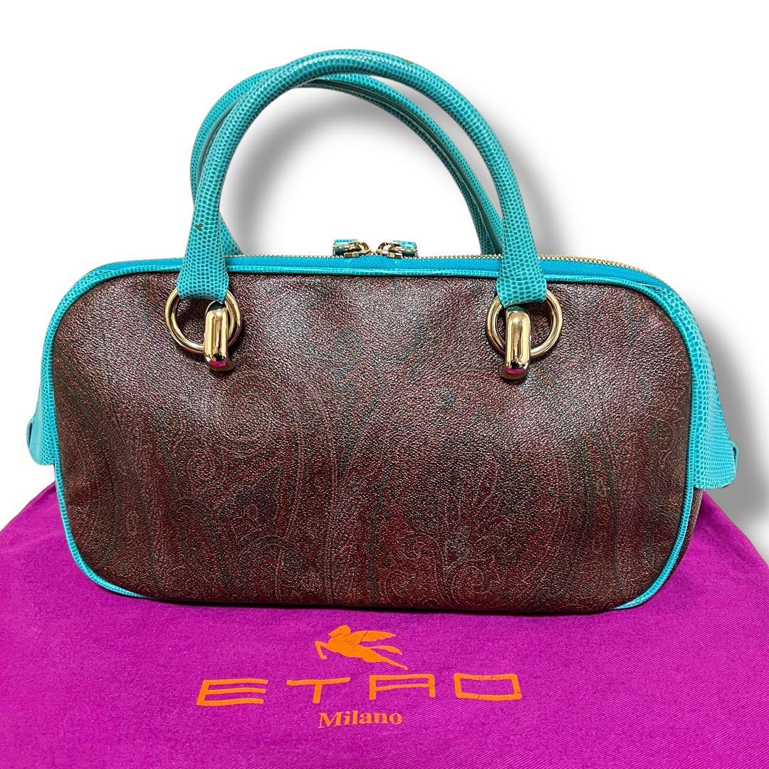 美品 ETRO ミニボストンバッグ ハンドバッグ PVC ペイズリー 保存袋付き