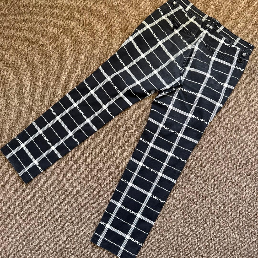 現行モデル　パーリーゲイツ　パンツ　総柄　L〜XL相当 チェック　グレー　白　5