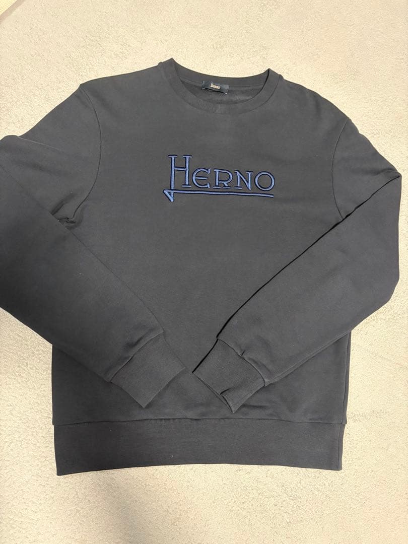 【希少】HERNO（ヘルノ）ロゴ刺繍スウェット トレーナー ネイビー 50サイズ