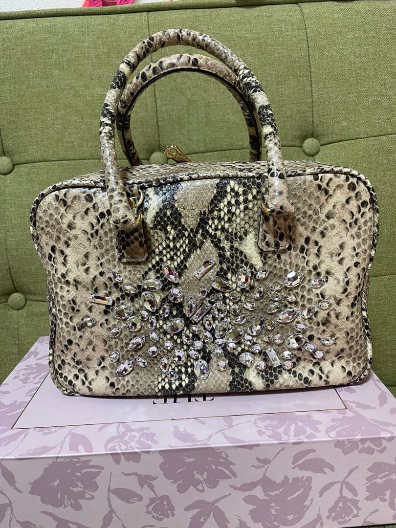 み*ば様 A.D.M.J. パイソン　スワロフスキー　ハンドバッグ