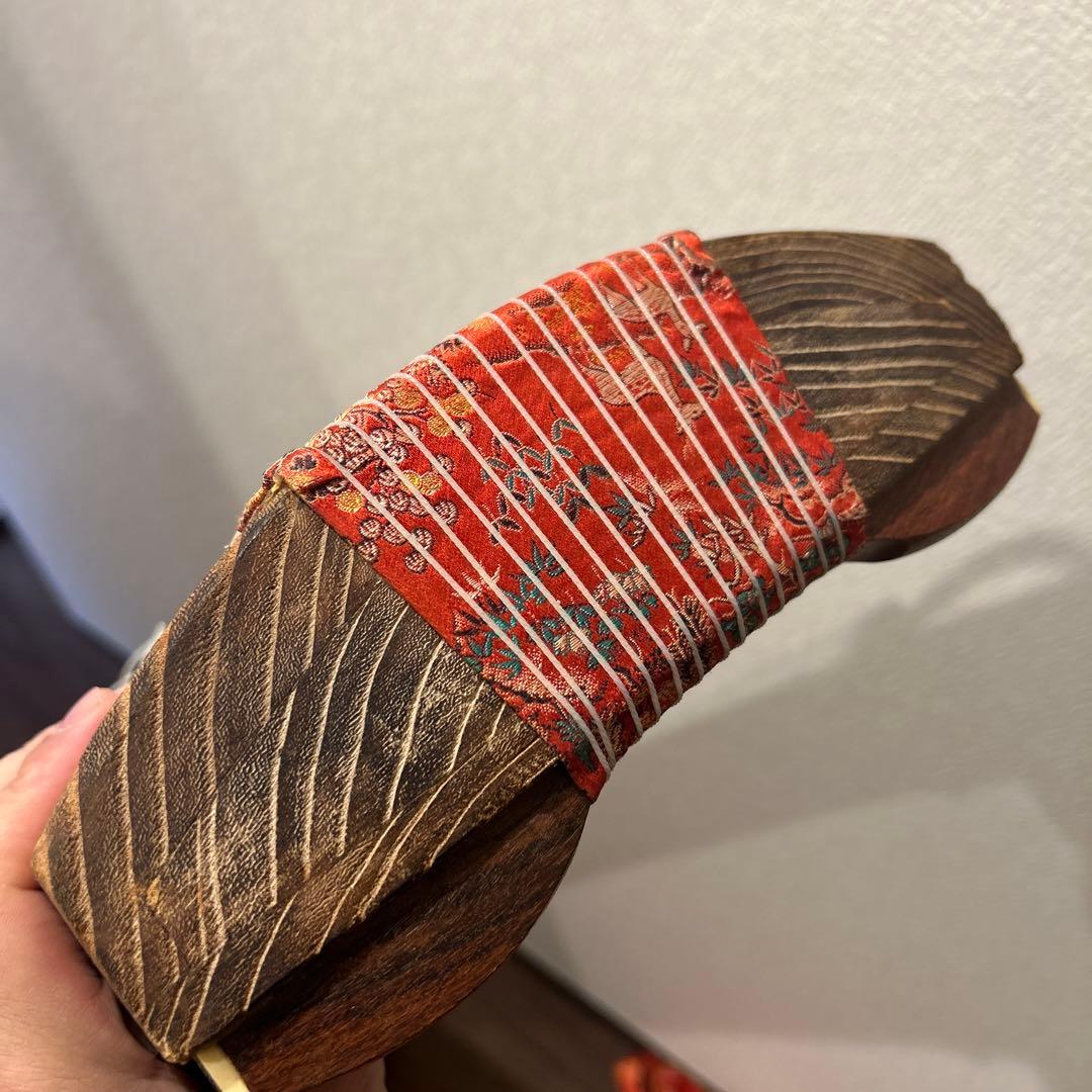 琴 箏 13弦 並甲 上角巻 蒔絵 すだれ彫　鶴　日の丸