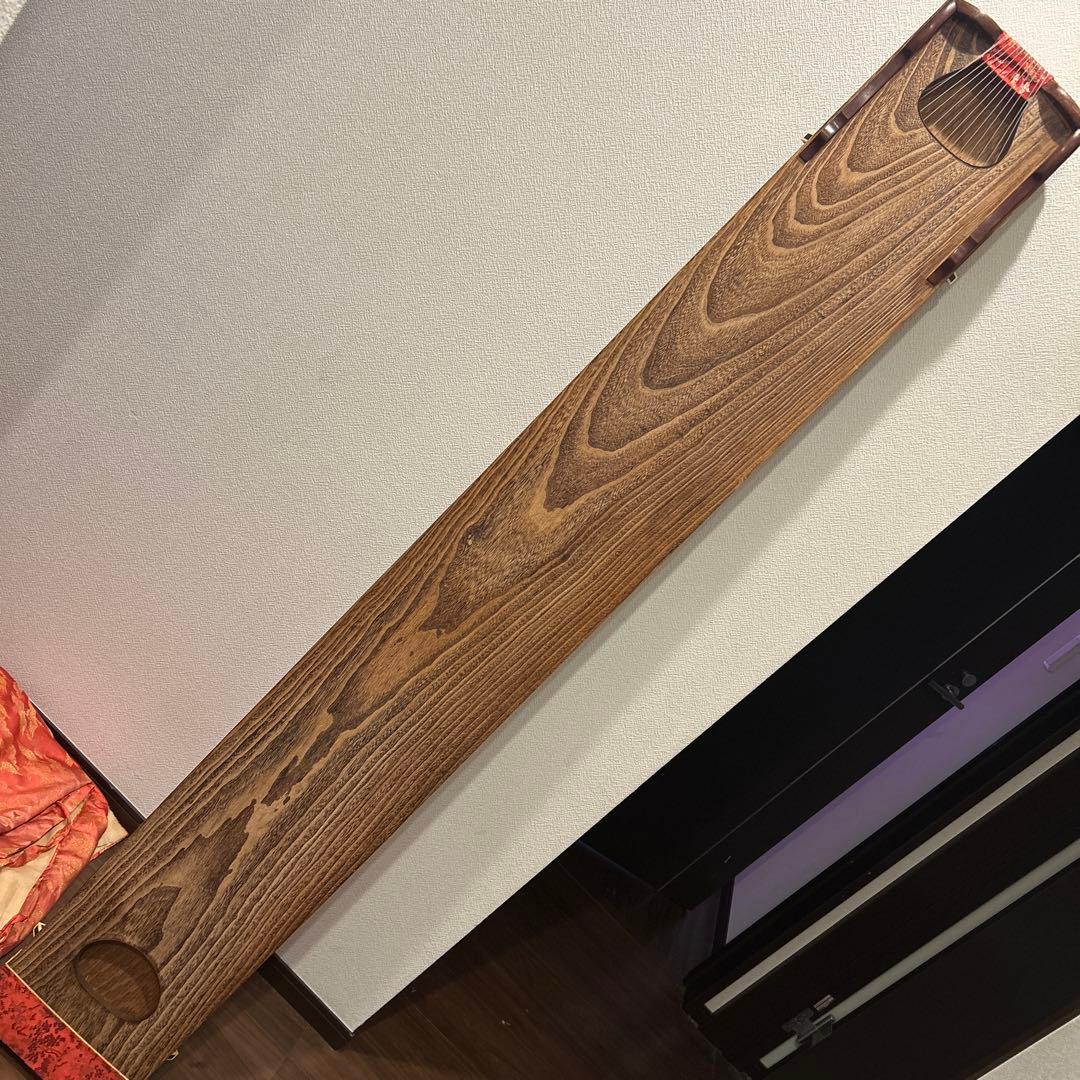 琴 箏 13弦 並甲 上角巻 蒔絵 すだれ彫　鶴　日の丸