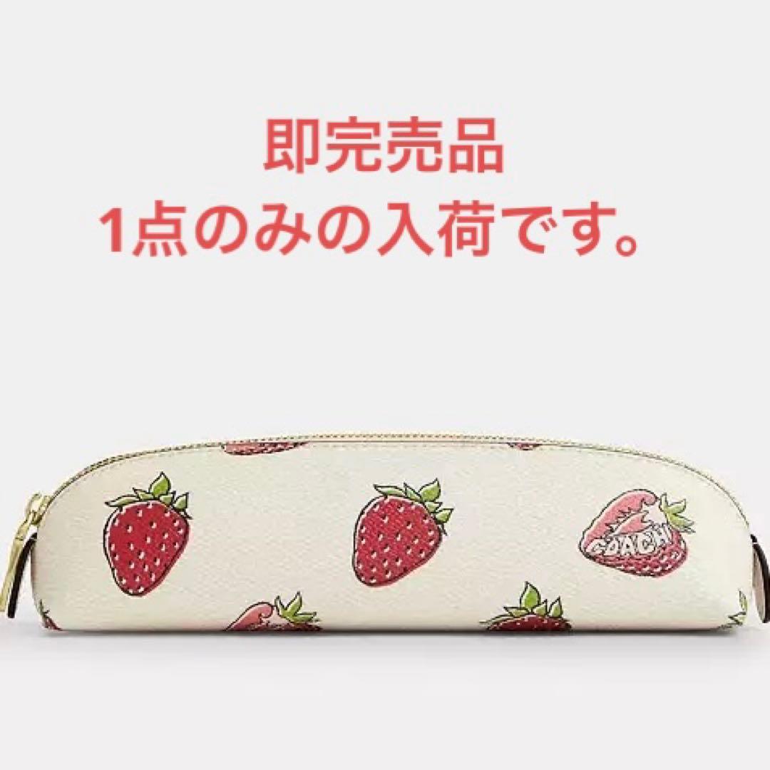 【COACH CAP08】ポーチ ペンケース筆箱 筆記具 ストロベリープリント