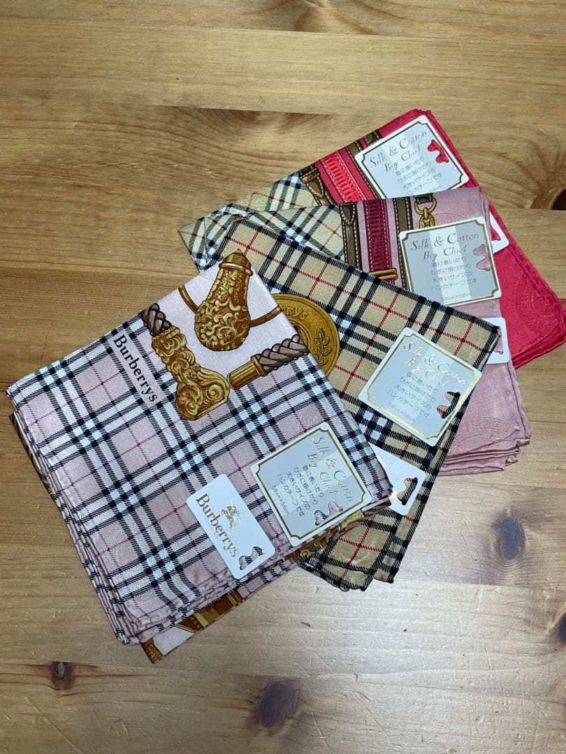s*y様 シルク&コットンBurberry チェック柄ハンカチーフ4枚セット