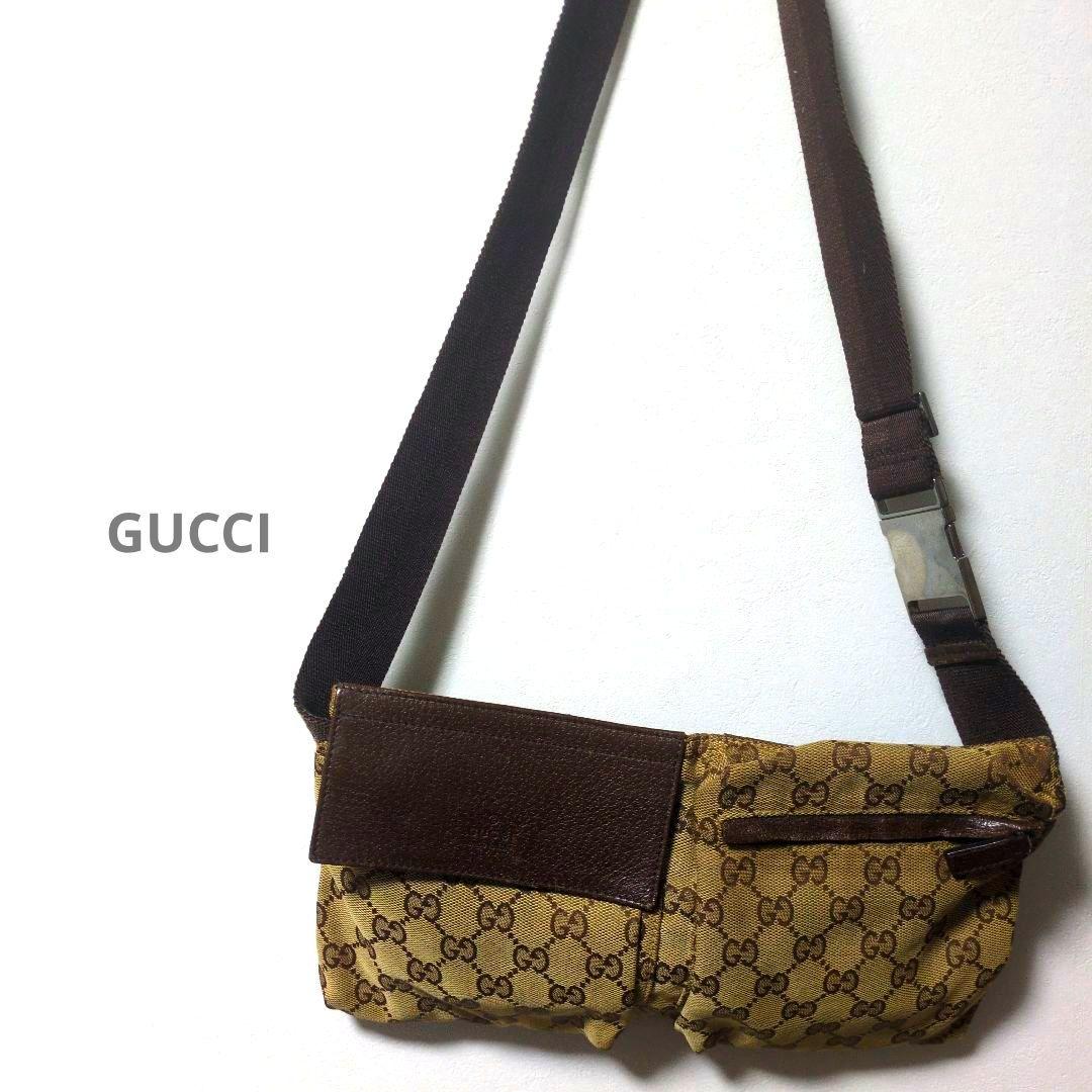 GUCCI グッチ ボディバッグ キャンバス レザー ウエストポーチ 28566