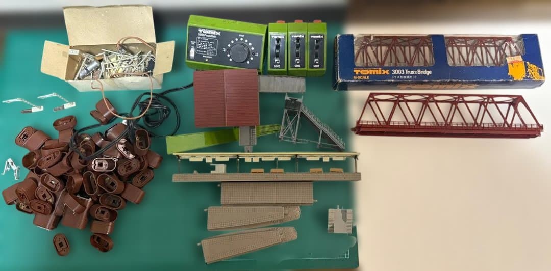 【ジャンク品】Nゲージ旧レールセット＋車両、アクセサリー