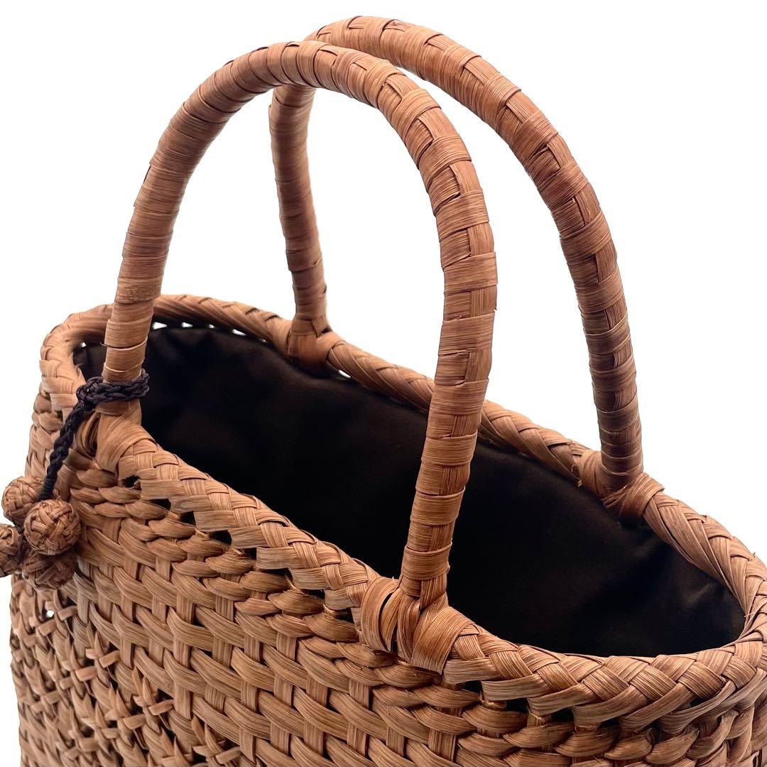 極美品✨山葡萄 かごバッグ 網代+吉祥編み チャーム付き 内布あり