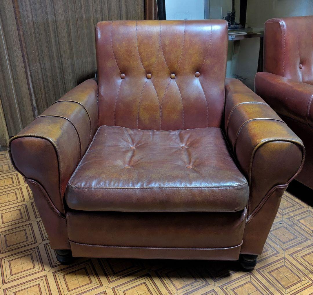 ヴィンテージ　１人掛け　ソファ　革張り【レア】10/4迄出品