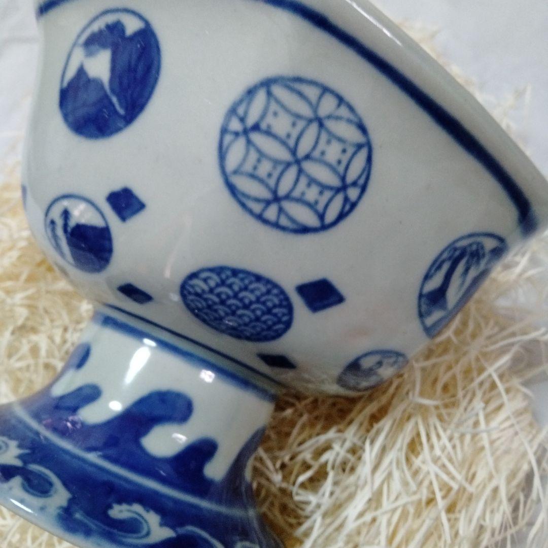 盃洗 染付 手鞠 インテリア 戦前 アンティーク 陶器