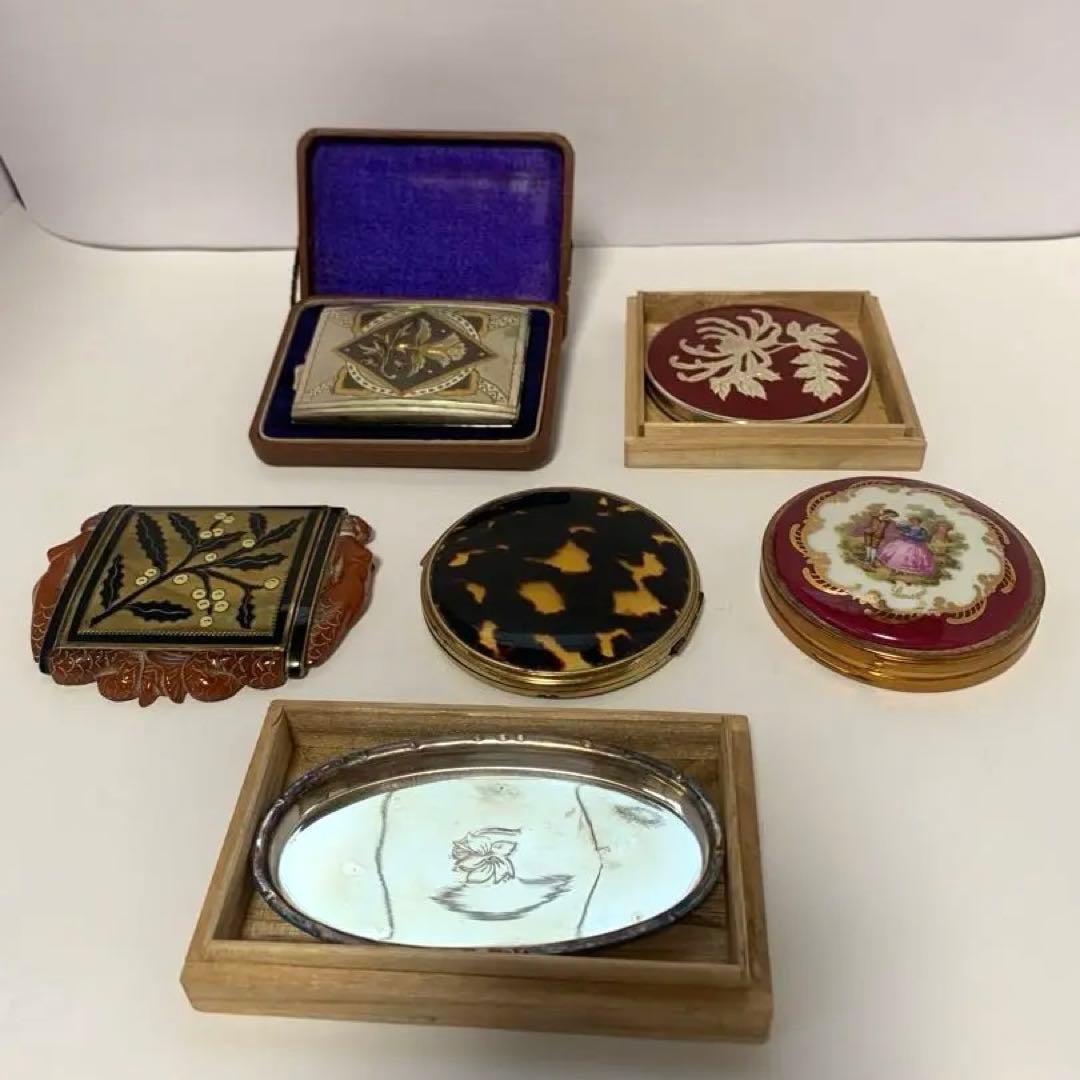 鼈甲　銀製　金彩　ミラー　鏡　ミニコン　小物入れ　まとめ　アンティーク　送料込み