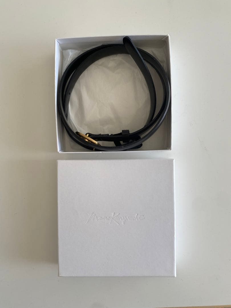 マメ　クロゴウチ ブラックレザー ベルト ゴールドバックル