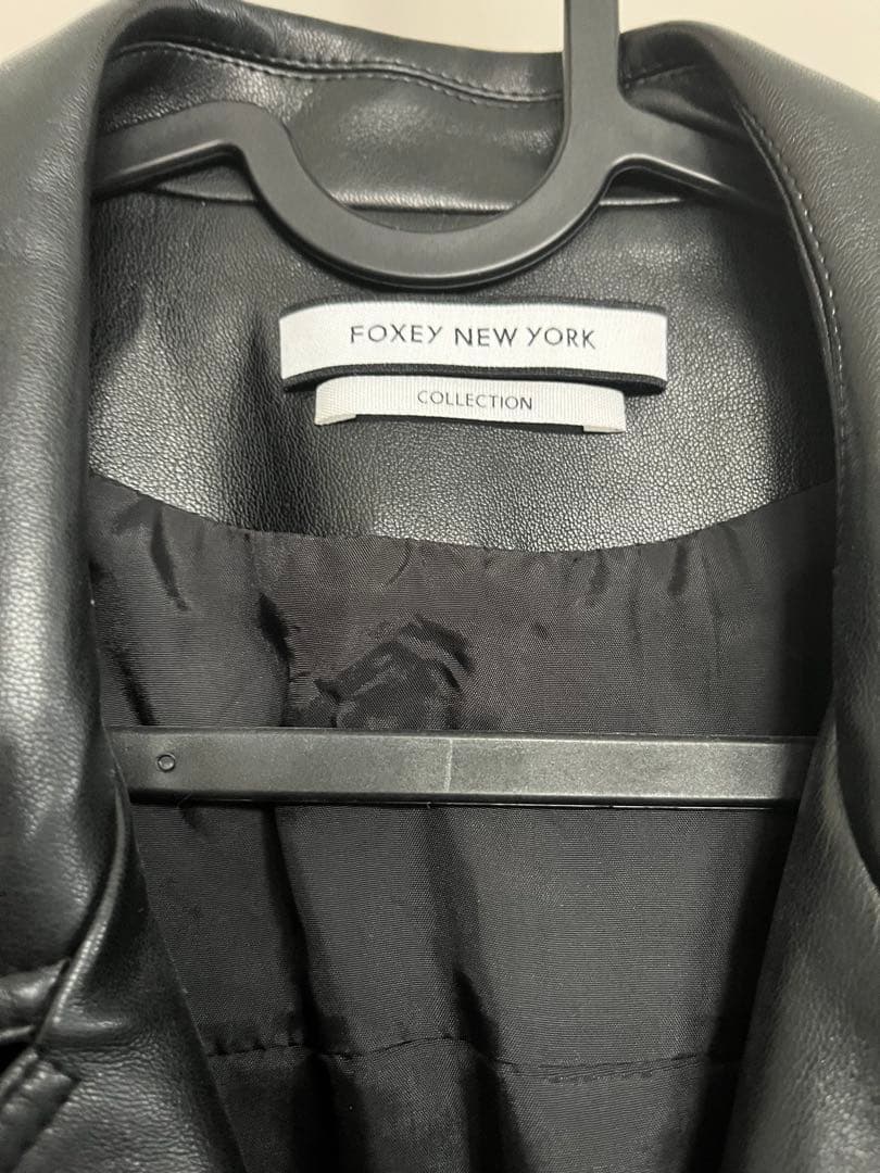 FOXEY NEW YORK ブラックレザーシングルライダースジャケット 40
