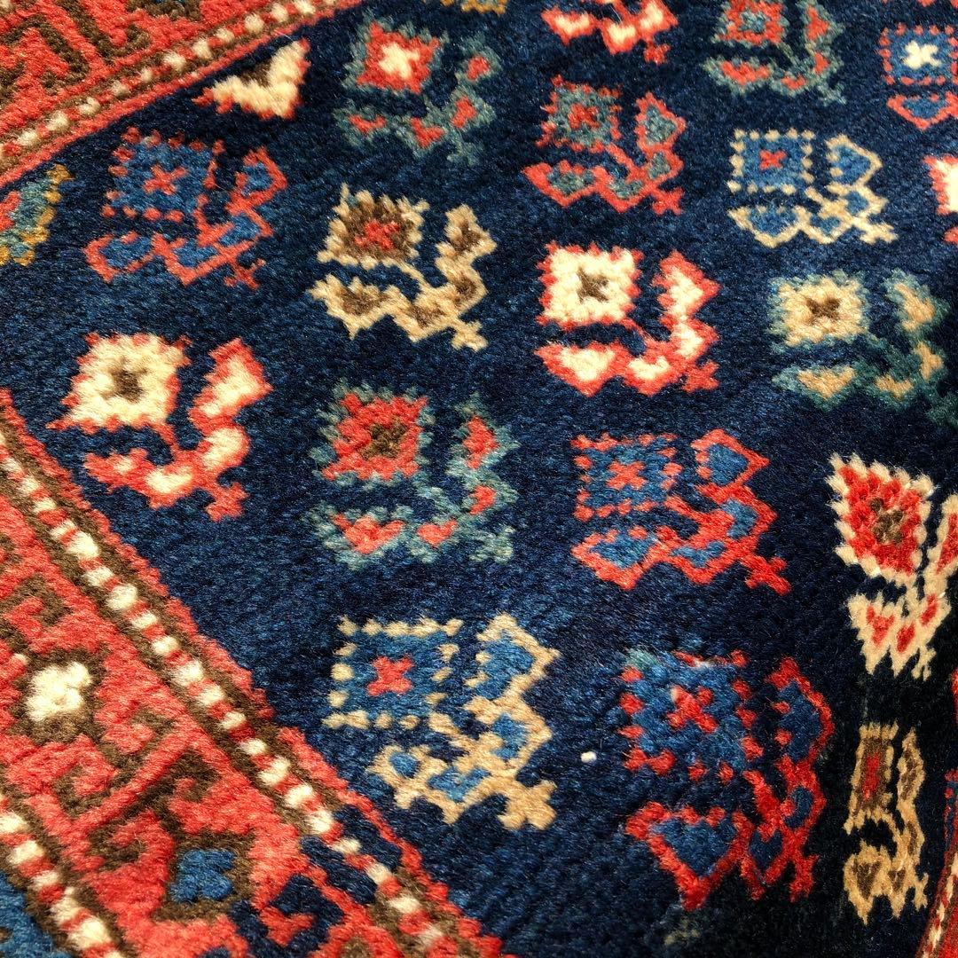 セミアンティーク絨毯 クルド系 植物柄の袋表 手織り トライバルラグ