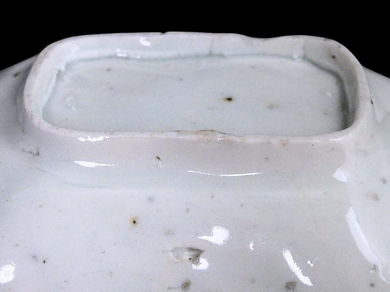 古伊万里　染付　型刷印判　氷裂紋の図　変形皿　江戸期　E655AS-fbsu