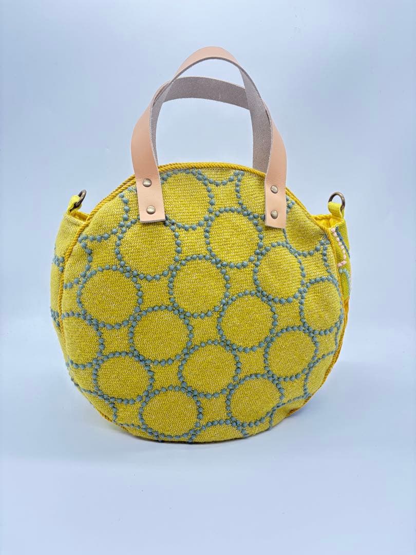 ミナペルホネン、ハンドメイド、 イエローパッチワーク、サークル トートバッグ