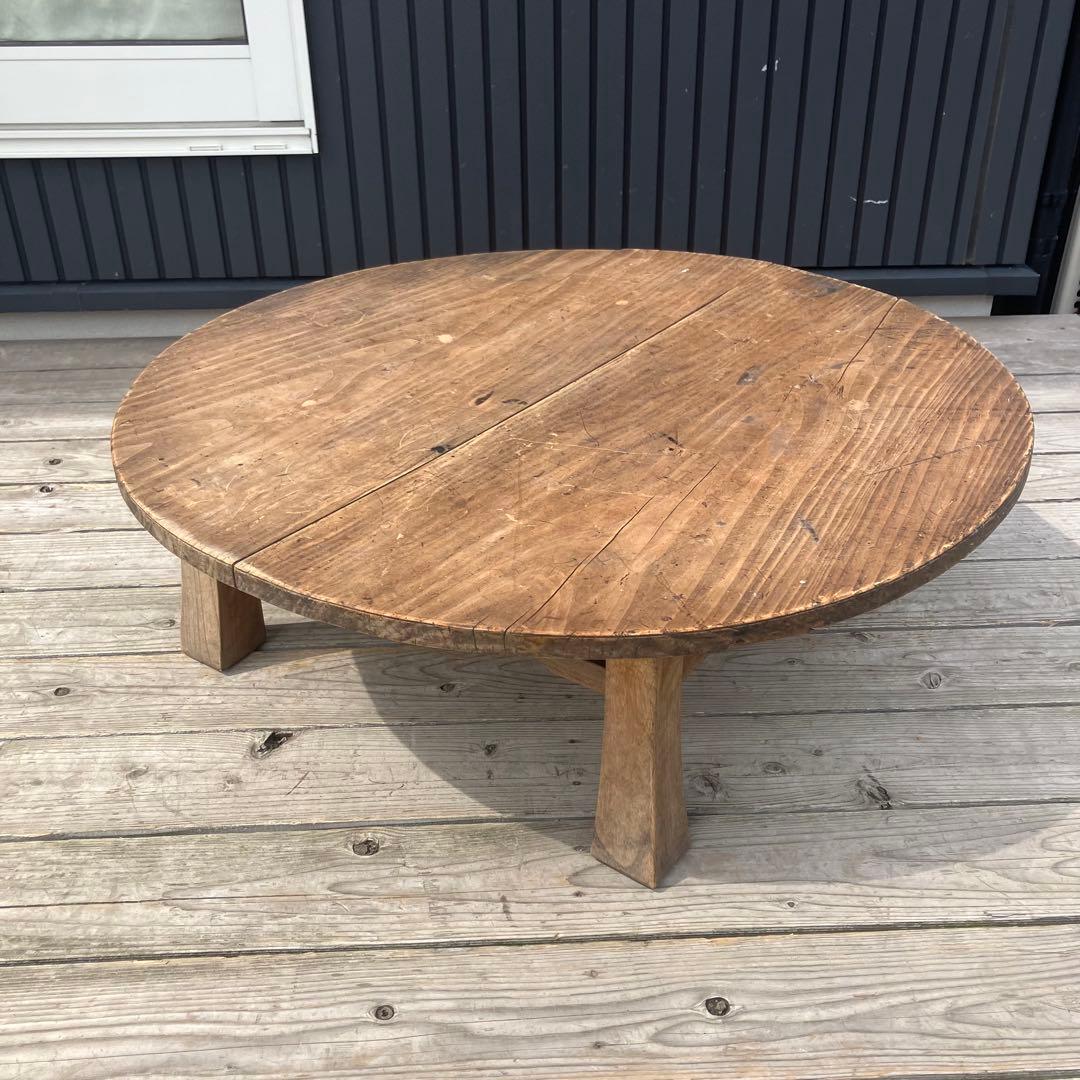 昭和レトロ 古家具 古材 円形 円型 木製ちゃぶ台 円卓 座卓 センターテーブル