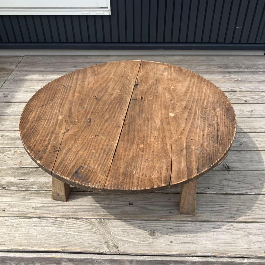 昭和レトロ 古家具 古材 円形 円型 木製ちゃぶ台 円卓 座卓 センターテーブル