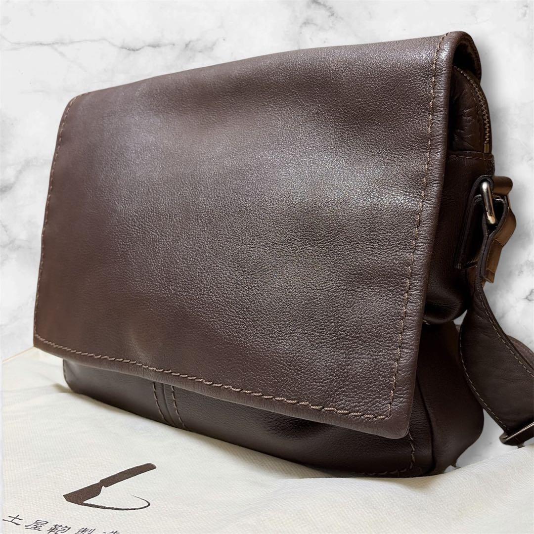 土屋鞄 メッセンジャーバッグ 肩掛け レザー キャメル フラップ ステッチ