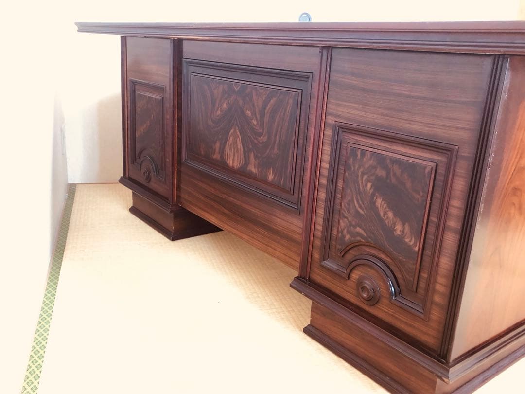 特大サイズ アンティーク書斎机 本体のみの組み立て 強化ガラス付き！