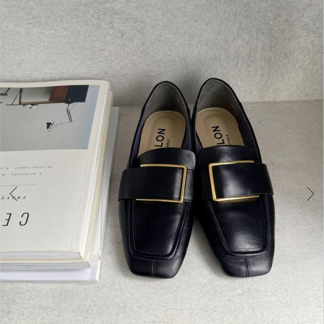 ほぼ新品☆ LE TALON 25cm本革レザースクエアメタルバックルローファー