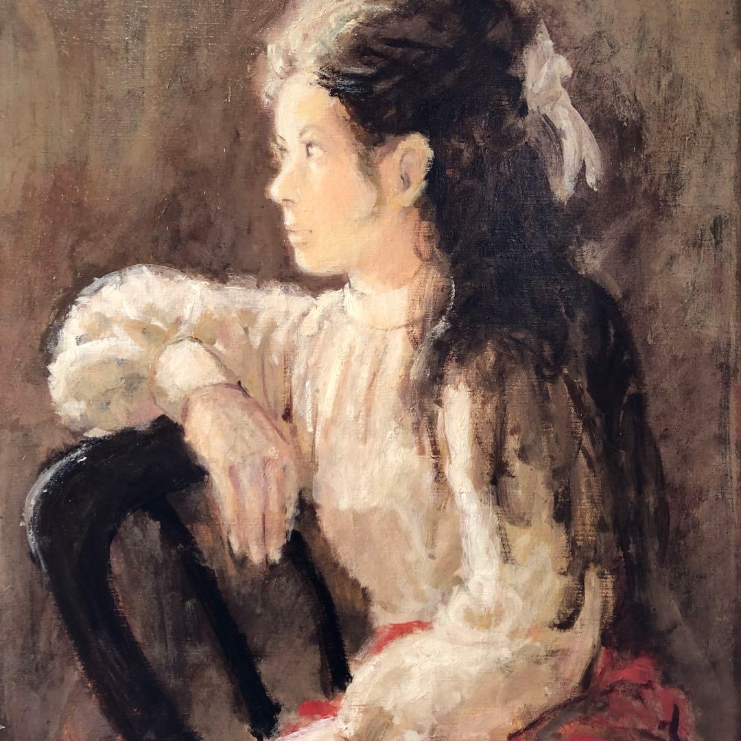 「 椅子にもたれる女」日笠英朗 油絵　★新品の額縁アクリル板