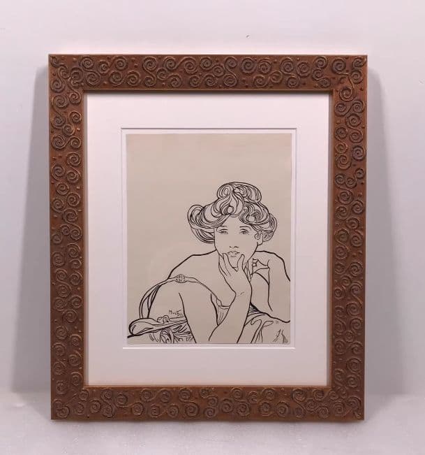 Mucha 線画スタイル 女性肖像画