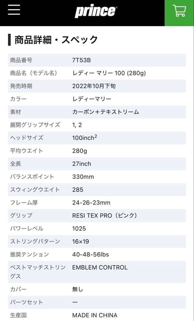 Prince 硬式テニスラケットBEASTレディマリー100（280g）