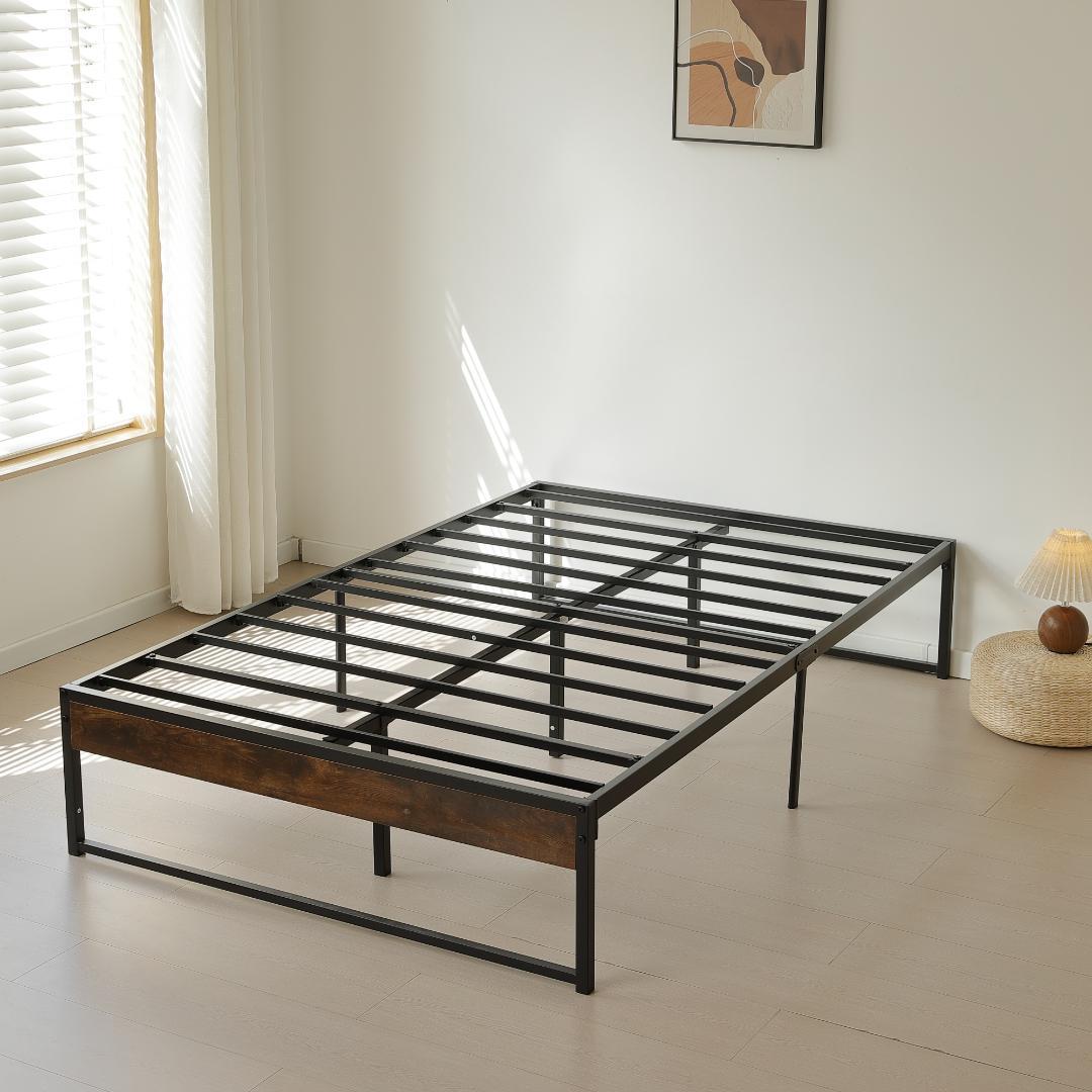 年始赤字！D・ダブルベッドフレーム パイプベッド パイプ+木　BLACK