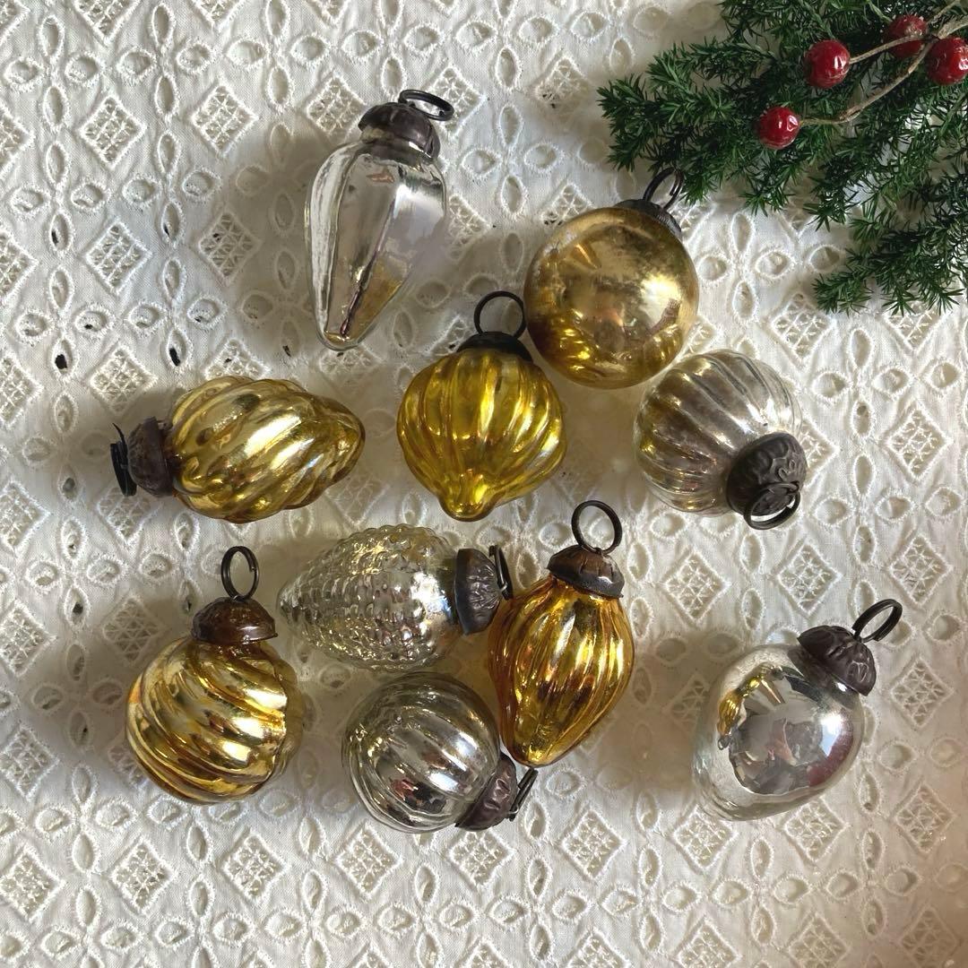 ツリー型ボックス入りアンティークガラスクリスマスオーナメント18個セット【A】大