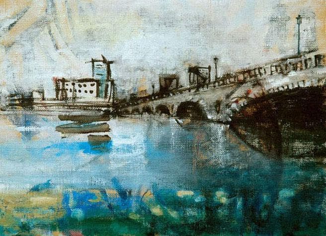 油絵 菅家令子 絵 絵画 インテリア F4-090914 風景 万代橋 新潟