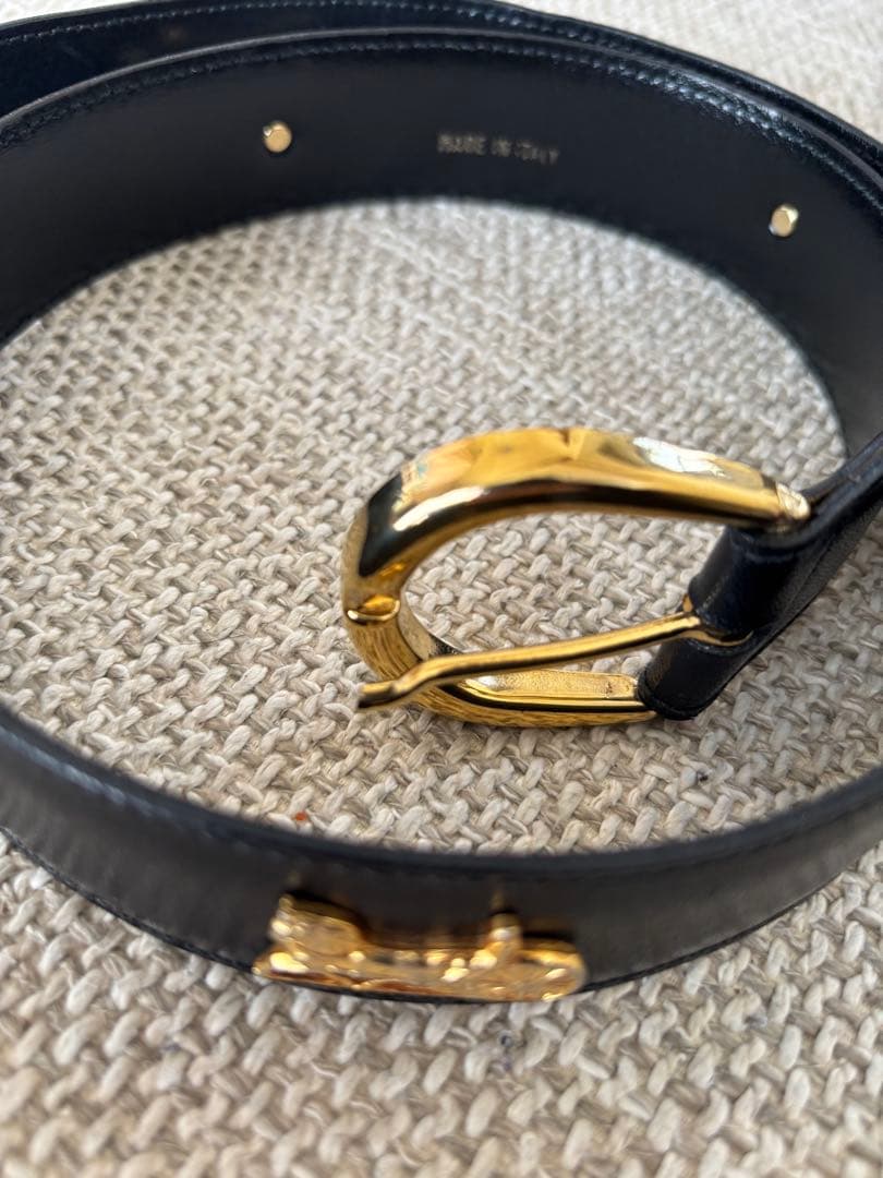 CÉLINE ブラックレザーベルト ゴールドバックル