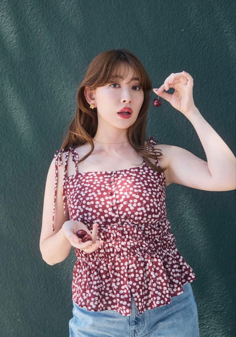 トップス Cherry Pattern Strap Top her lip to