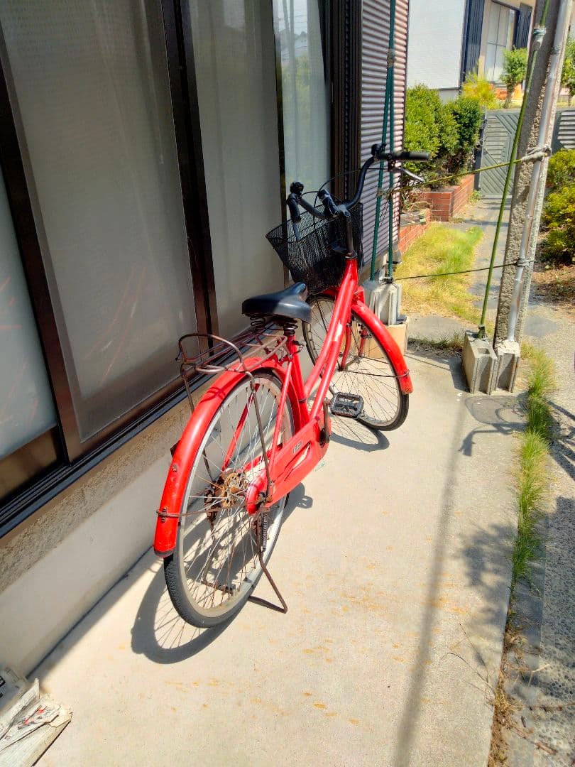 ジャンク品　　赤 シティサイクル バスケット付き