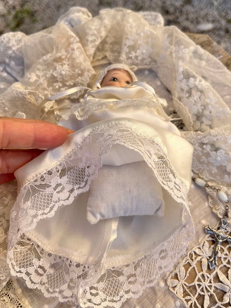 ◆フランスアンティーク｜ミニョネット赤ちゃんビスクドールベビー白ドレスセレモニー