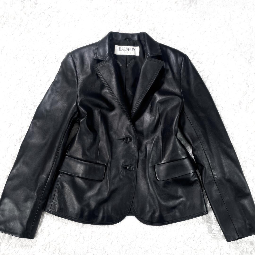 ✨未使用級✨ BALMAIN 羊革 レザージャケット 13号 上品 高級感 黒