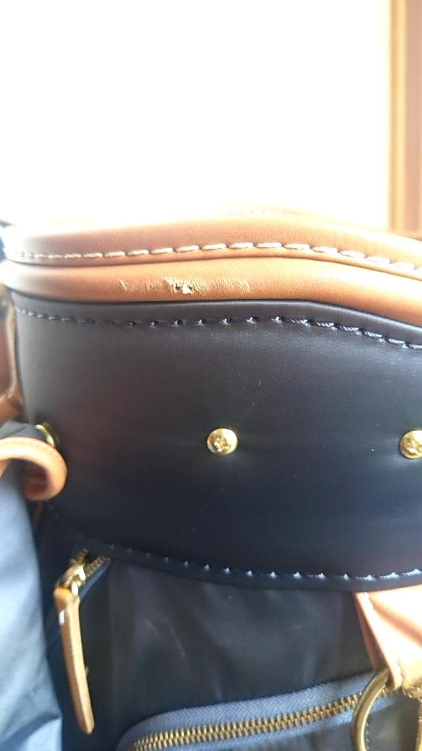 考栄舎　ツイルナイロン製キャディバッグ　ネイビー/キャメル