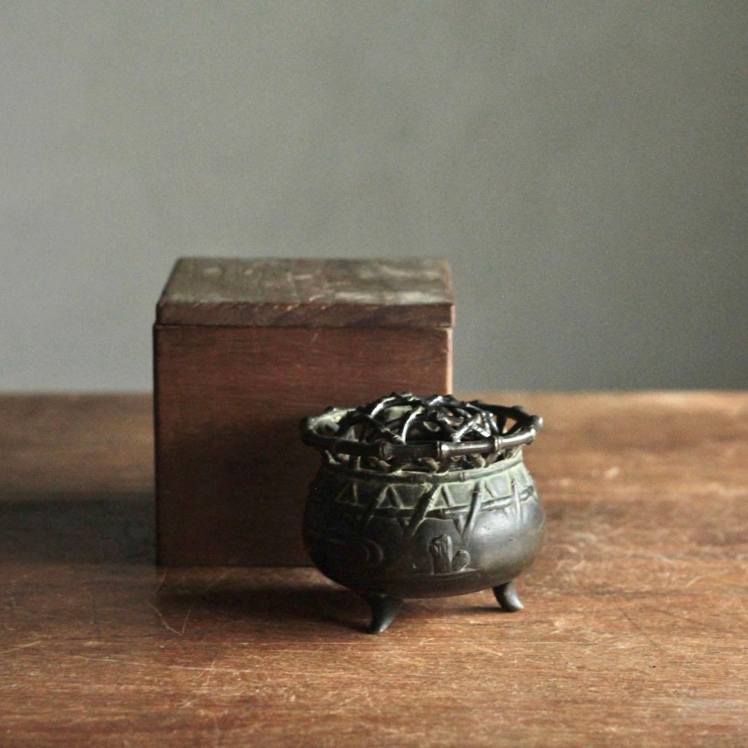 緑青のある 古銅 三足 香炉 古美術 古道具 アンティーク