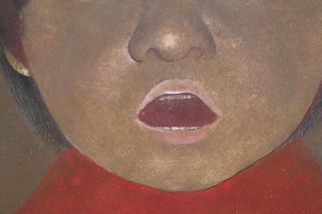 真作保証 堀泰明 「童暦」 日本画10号 共シール タトウ箱付 日展人気作家