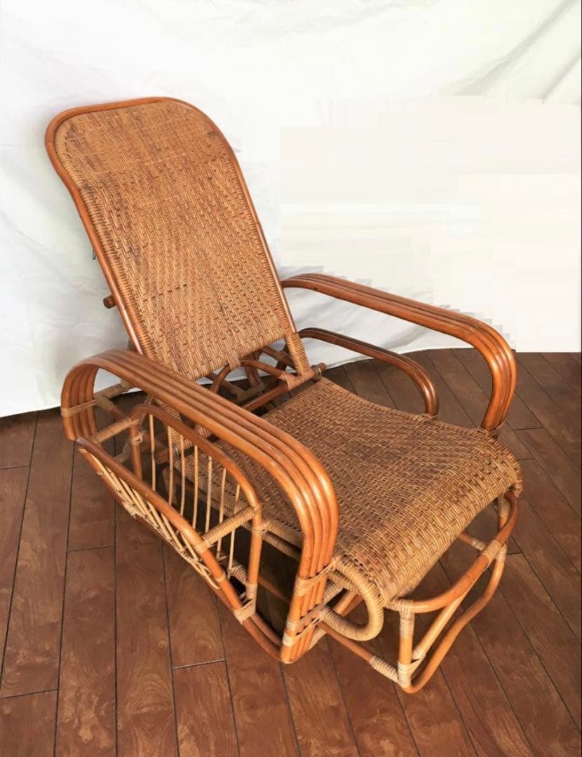 【しゃんてぃ】ラタン リクライニングチェア 足置き付き