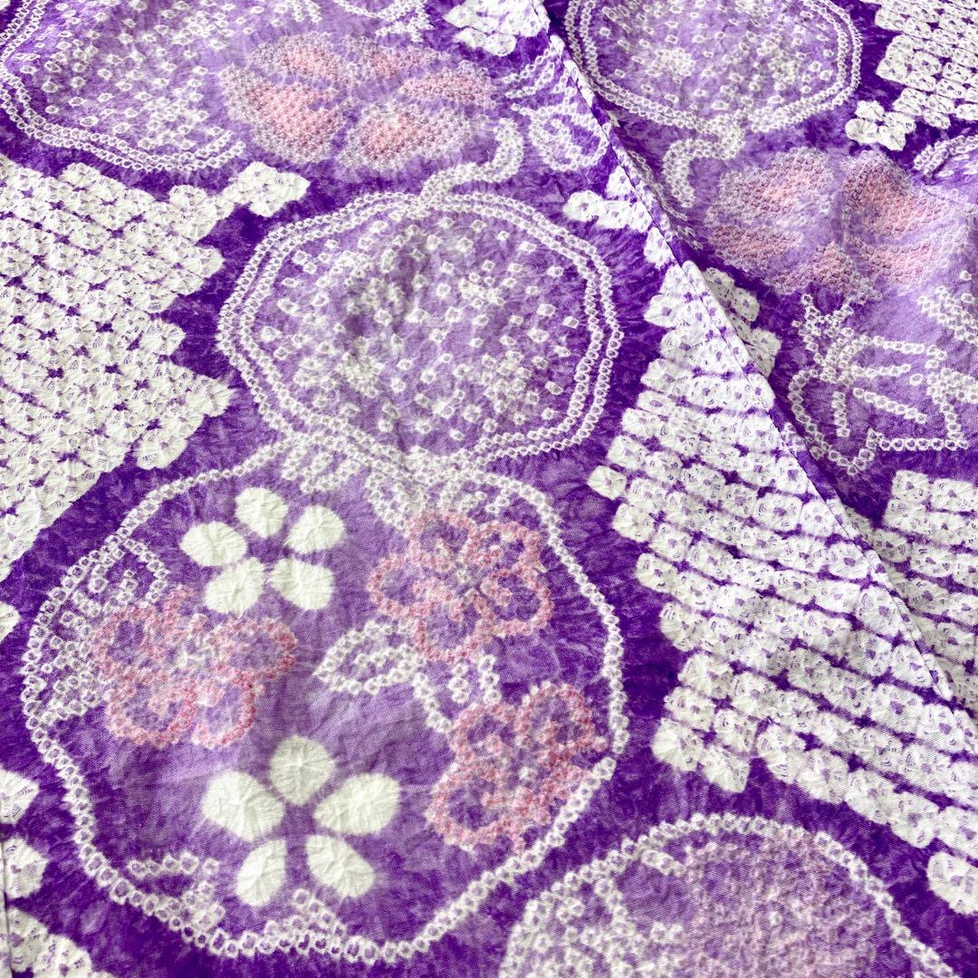 朝顔　紫色　果実　有松絞り　絞り染め　絞り浴衣　浴衣　NO44