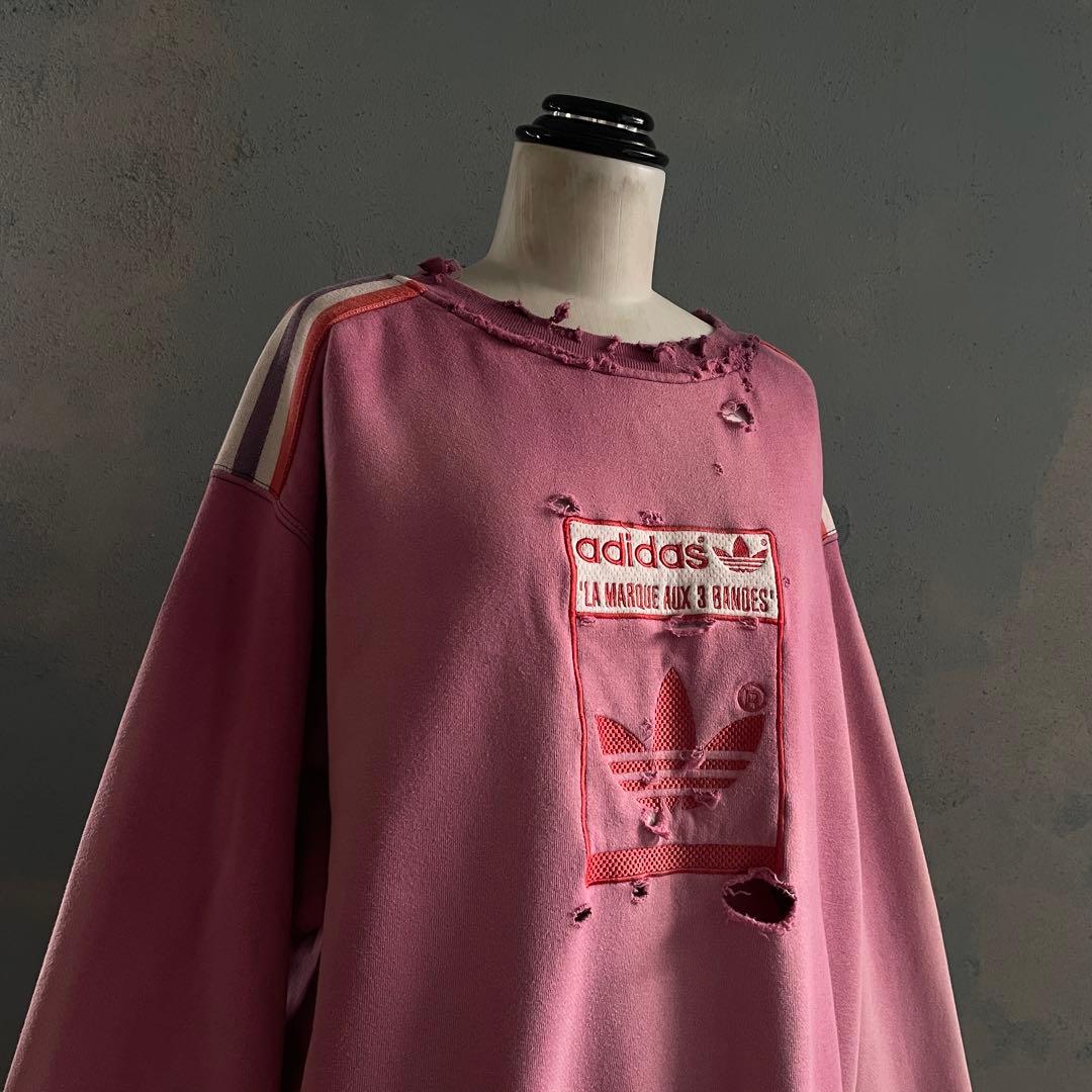 80's adidas“万国旗”刺繍ロゴ”肉厚“鬼フェード“Boro sweat