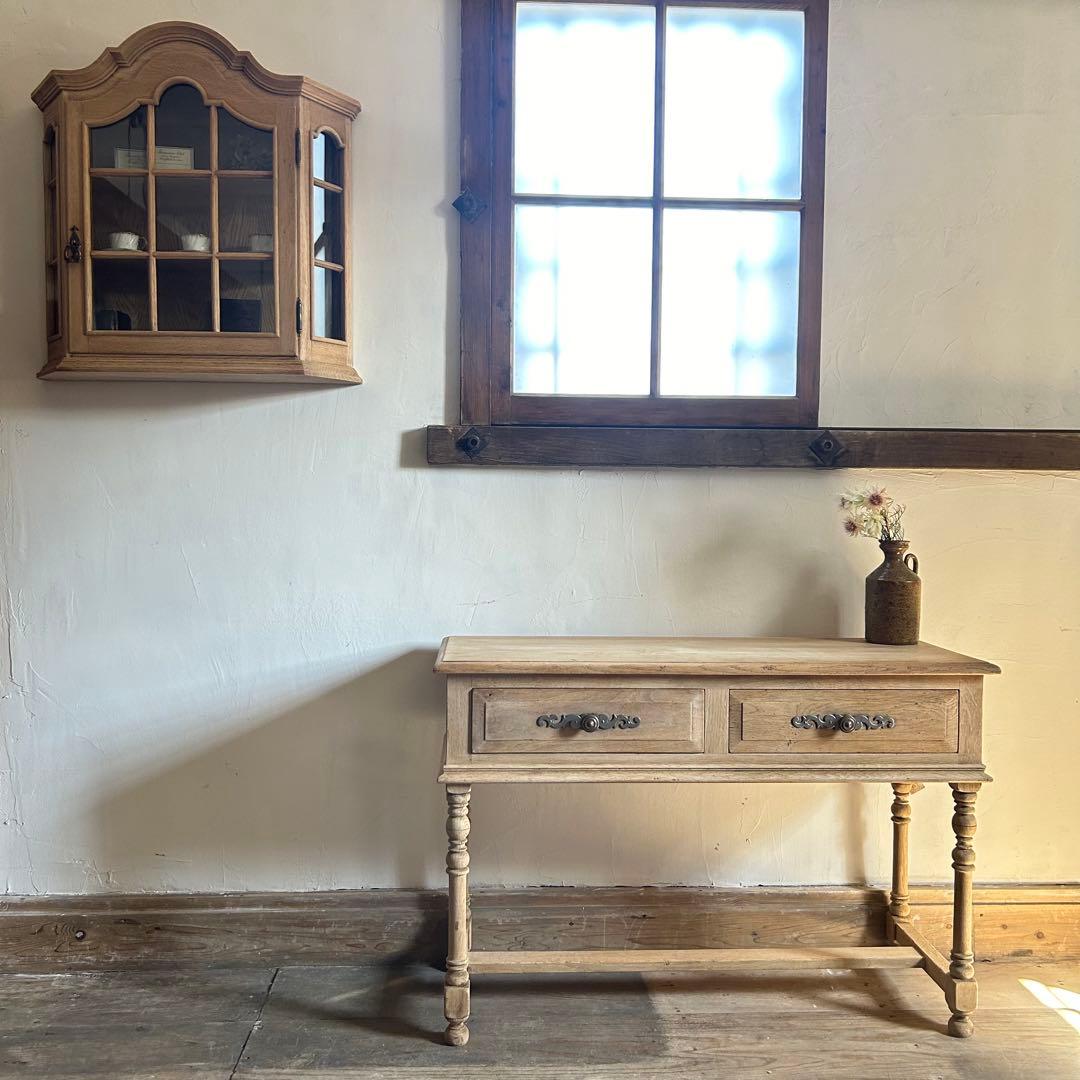 フランス アンティーク サイドテーブル 引き出し2杯　木製 コンソール　剥離