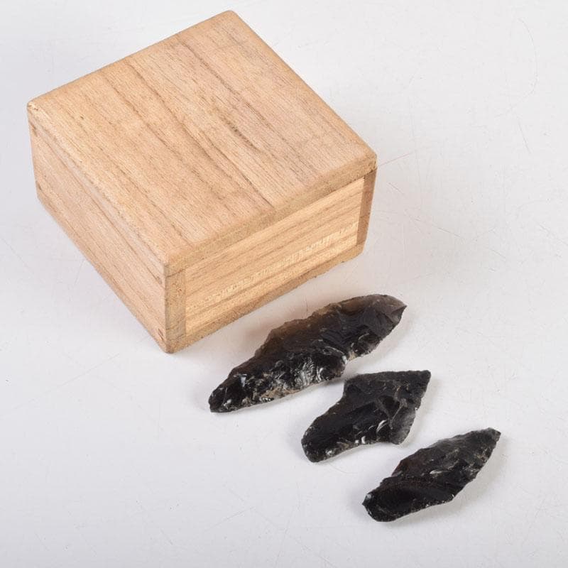 石器時代　黒曜石　矢尻　3点　時代箱付　N　9169
