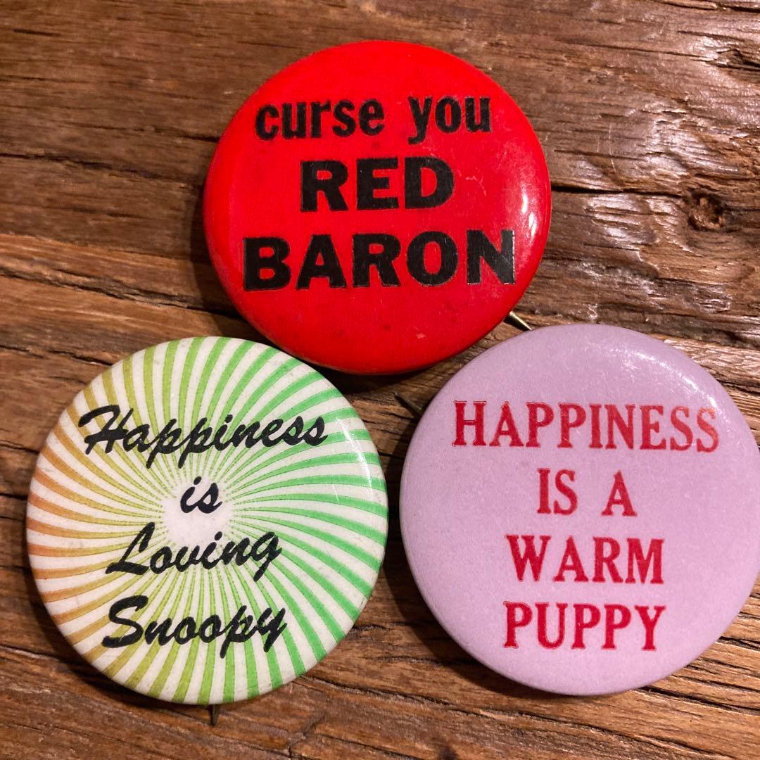 60's ヴィンテージ　缶バッジ　スヌーピー　ハピネス　レッドバロン　ヒッピー