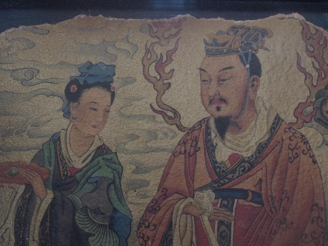 古民家整理品　中国唐時代敦煌莫高窟壁画 彩絵人物像 AK1823A6-4