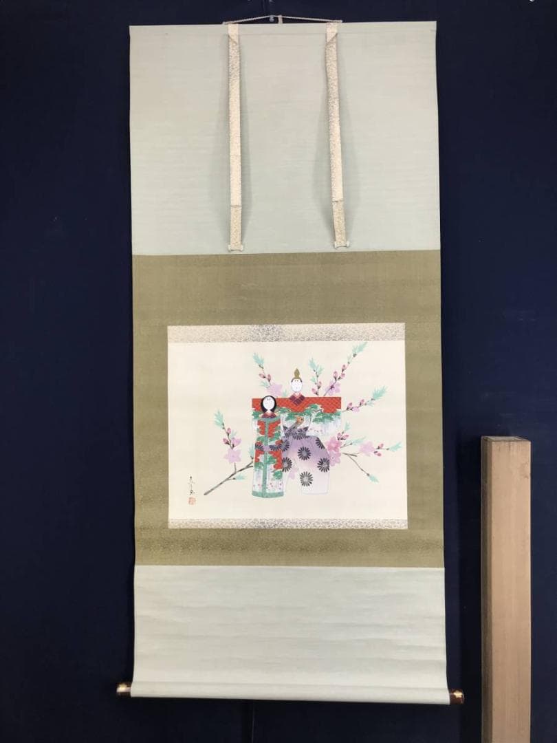 【真作】飛左ゑ/ひさえ/ヒナ図/立雛図/雛図/掛軸/名家伝来/AD-234