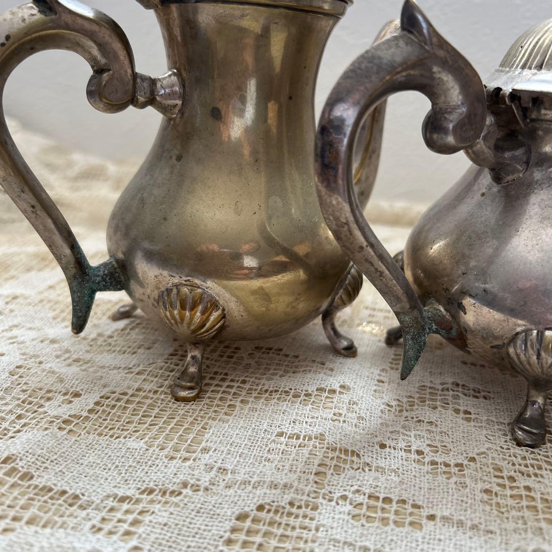 アンティーク・ヴィンテージ・4点・銀製ベルギー・コーヒー紅茶シュガー