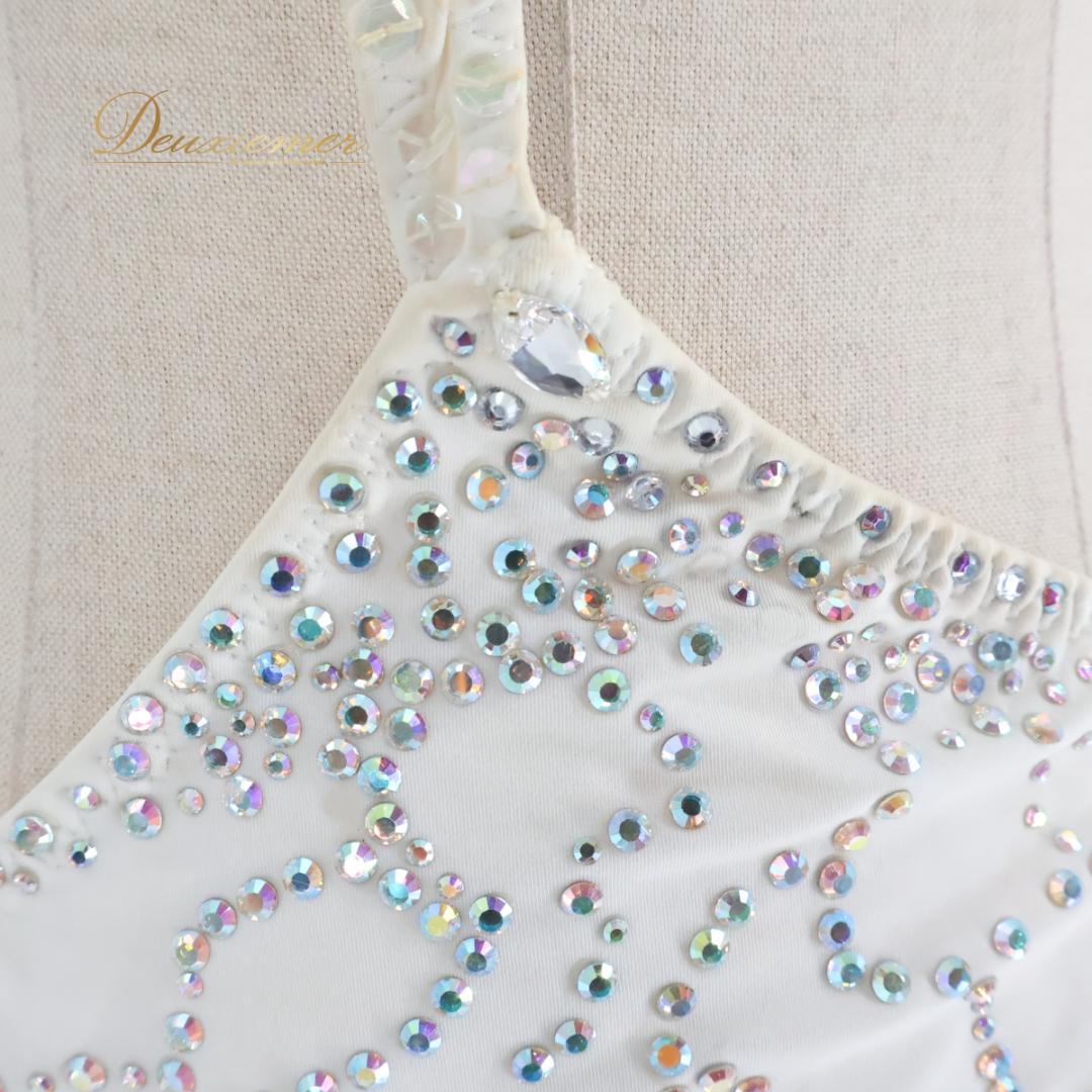 【社交ダンス衣装】ホワイト ラテン ドレス ワンピース 白 無地 上品 綺麗