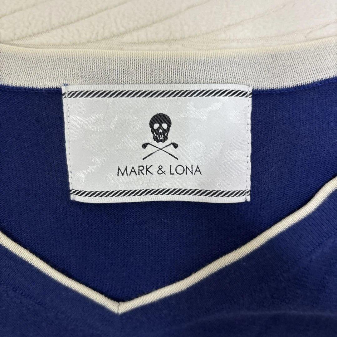 マークアンドロナ　Vネックセーター　スカル　バックロゴ　長袖　ブルー　メンズ　L